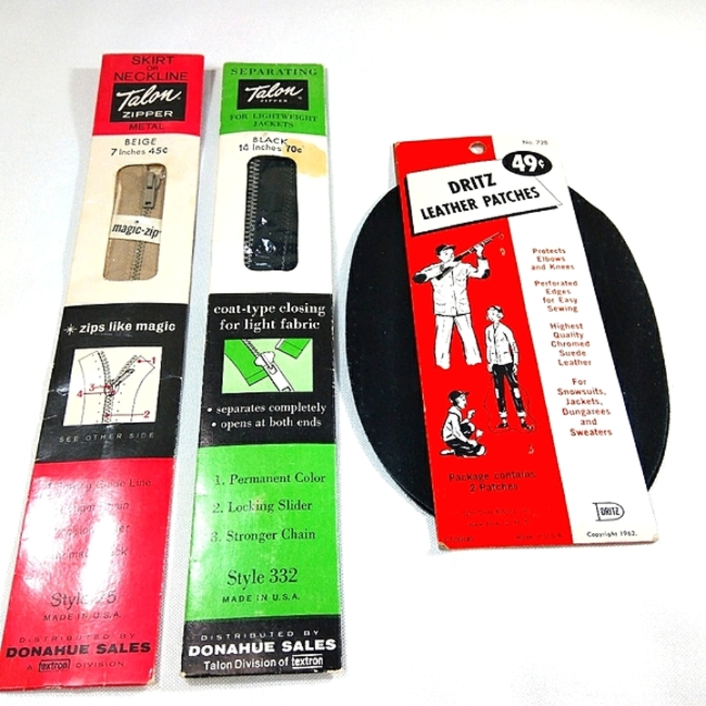 Vintage Metal Talon Zipper Lot of 2  Black & Beige Sewing and Leather Patches